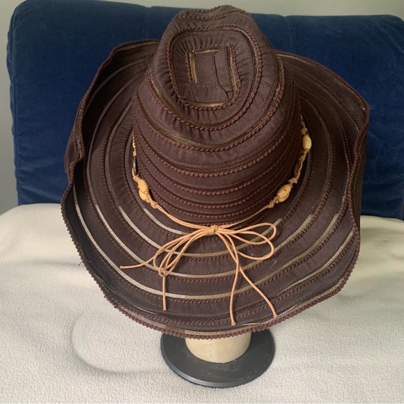 Women’s SCALA Brown Sun Beach Garden Cowboy / Regular Style Hat Shells Bow EXC - Picture 3 of 16